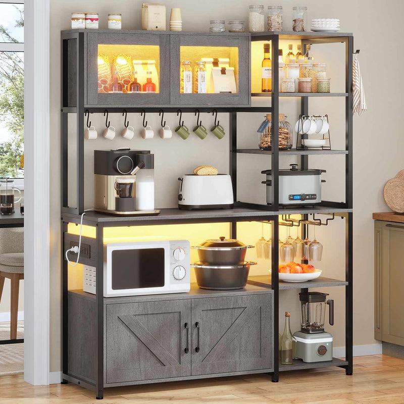 Sikaic 45.3 Inch Farmhouse Coffee Bar Cabinet with Outlet
