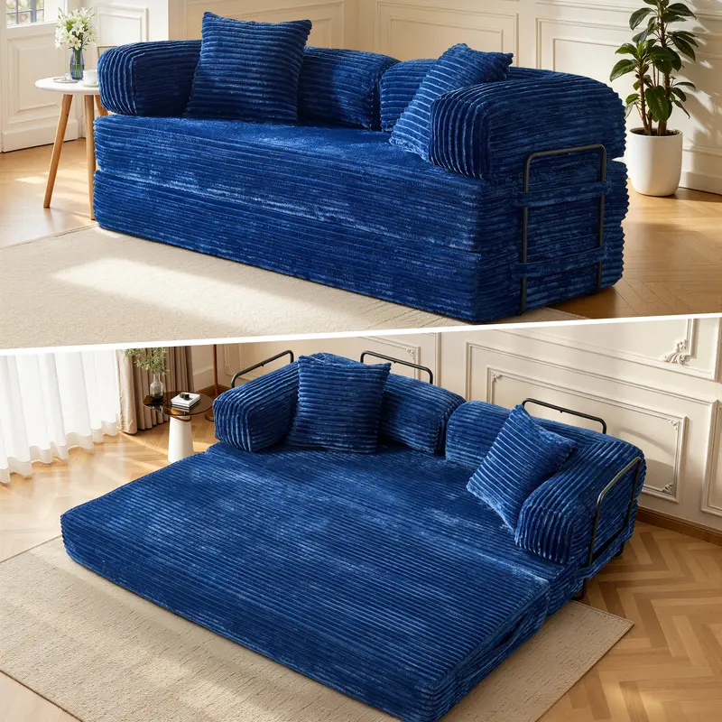 5-in-1 Convertible Sleeper Sofa Bed, 80"Oversized Boneless Couch, Foldable Pull-Out Couch for Living Room, Apartment,No Assembly Upholstered Sofa Couch