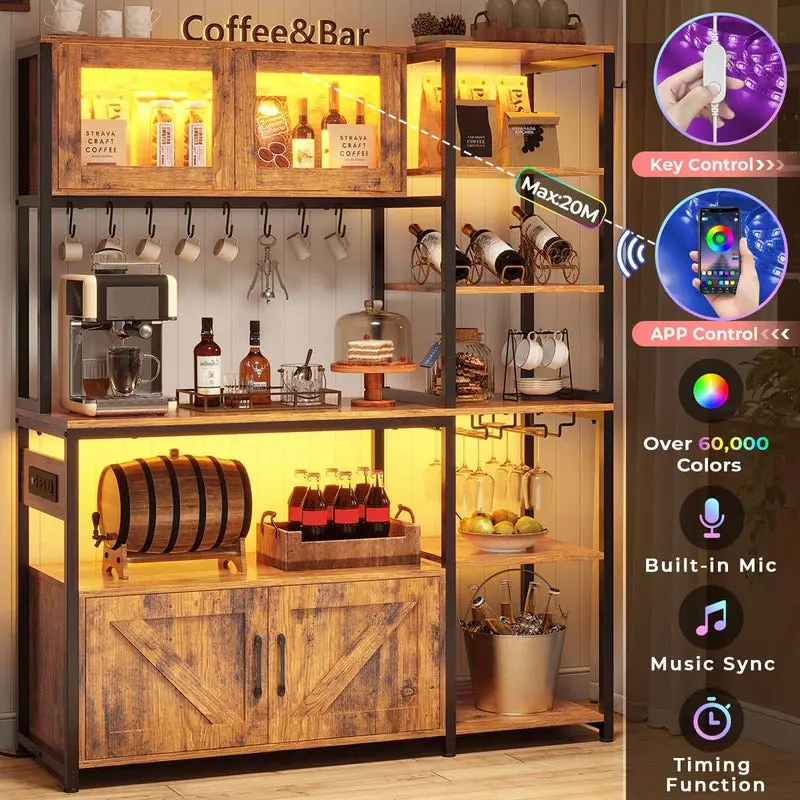Sikaic 45.3 Inch Farmhouse Coffee Bar Cabinet with Outlet