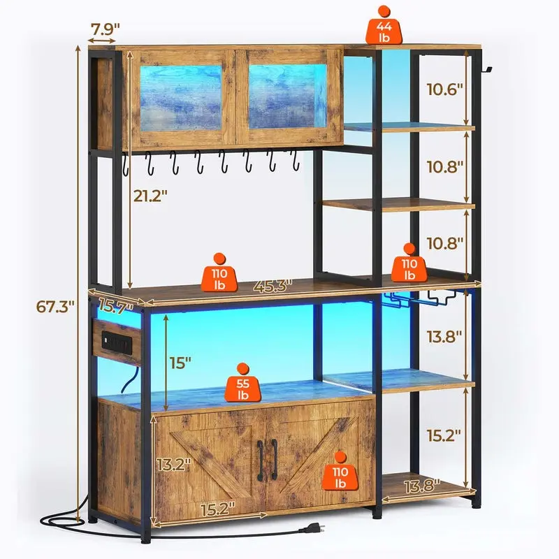 Sikaic 45.3 Inch Farmhouse Coffee Bar Cabinet with Outlet