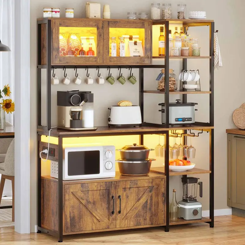 Sikaic 45.3 Inch Farmhouse Coffee Bar Cabinet with Outlet