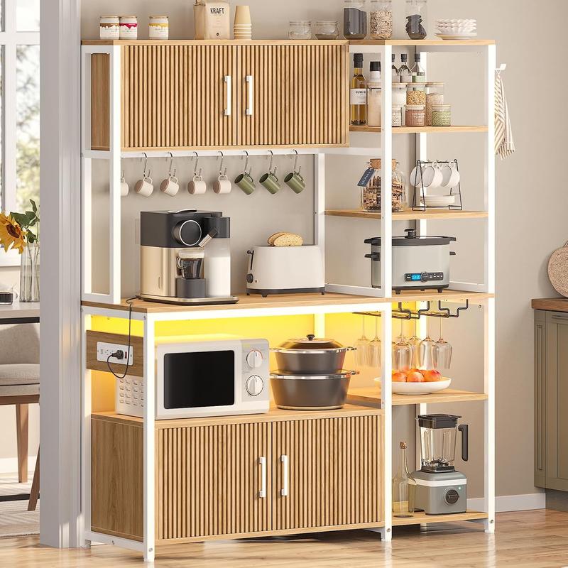 Sikaic 45.3 Inch Farmhouse Coffee Bar Cabinet with Outlet