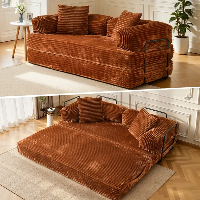 5-in-1 Convertible Sleeper Sofa Bed, 80"Oversized Boneless Couch, Foldable Pull-Out Couch for Living Room, Apartment,No Assembly Upholstered Sofa Couch