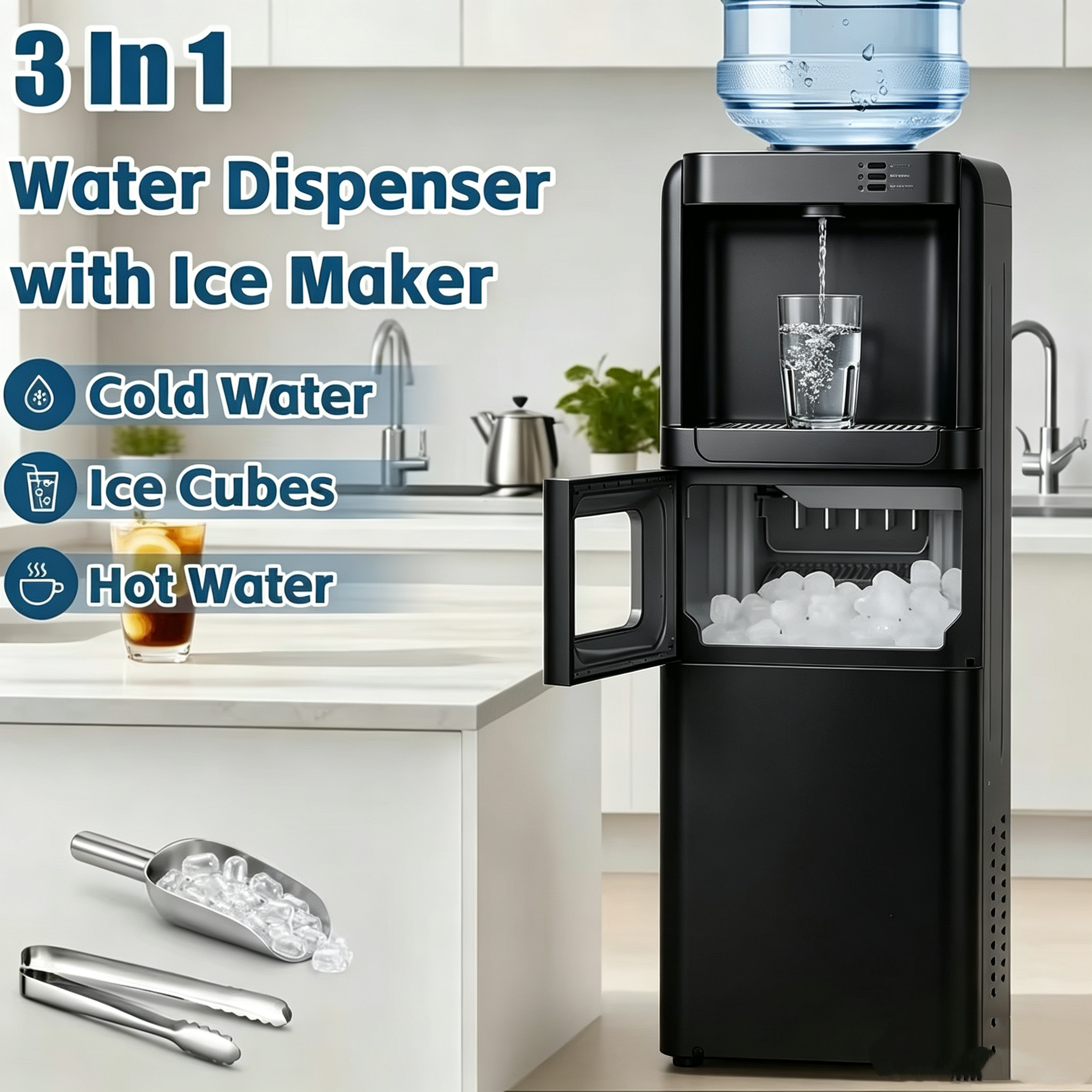 Summer Hot Seller💥3-in-1 Ice Maker & Water Dispenser Machine, 35Lbs/24H with Hot/Cold Water