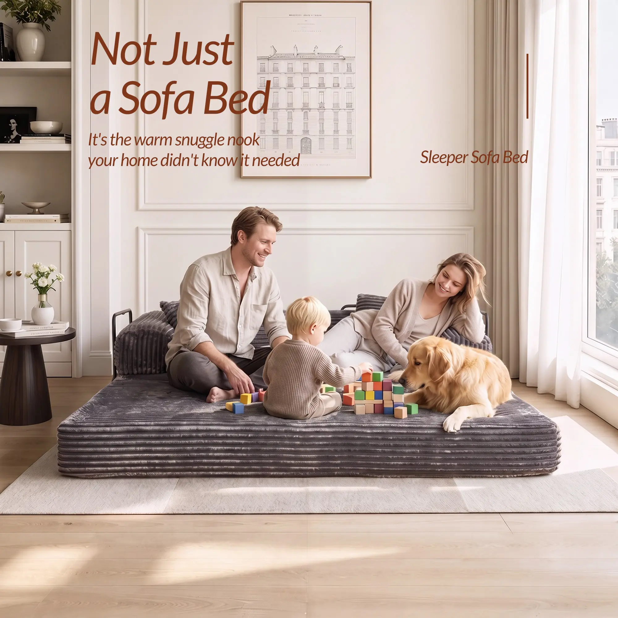 5-in-1 Convertible Sleeper Sofa Bed, 80"Oversized Boneless Couch, Foldable Pull-Out Couch for Living Room, Apartment,No Assembly Upholstered Sofa Couch