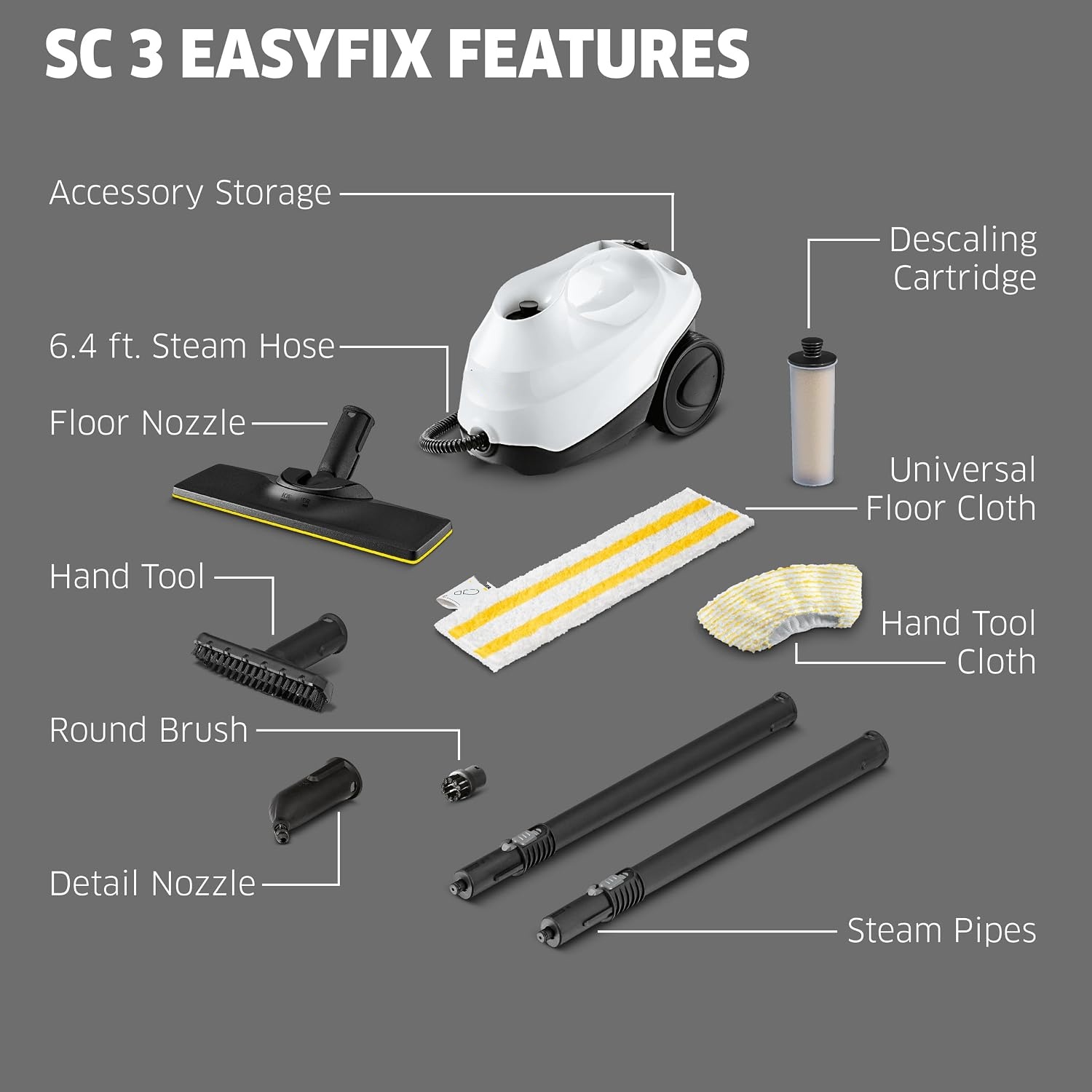 Steam cleaner, heats up in 40 seconds, no chemical cleaners required | Multi-functional powerful steam cleaner