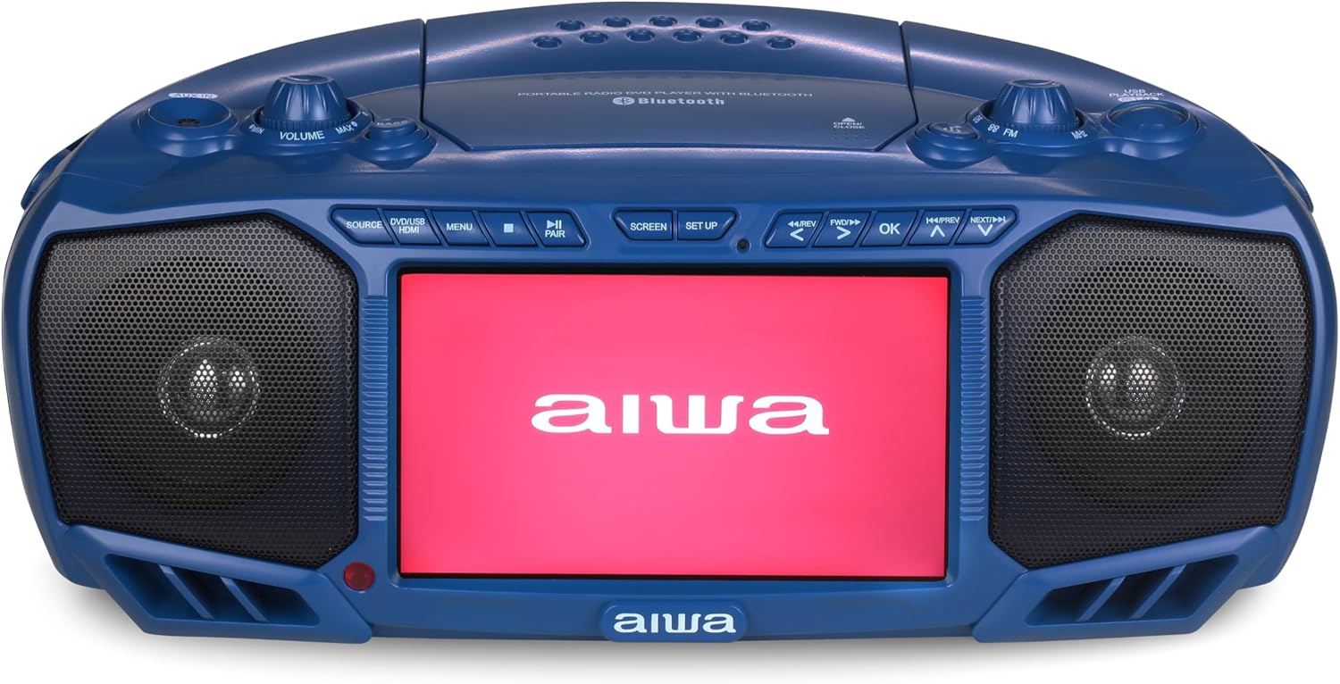 AIWA - Multifunctional Portable Boombox with 7-Inch LCD, Bluetooth & CD/DVD Player