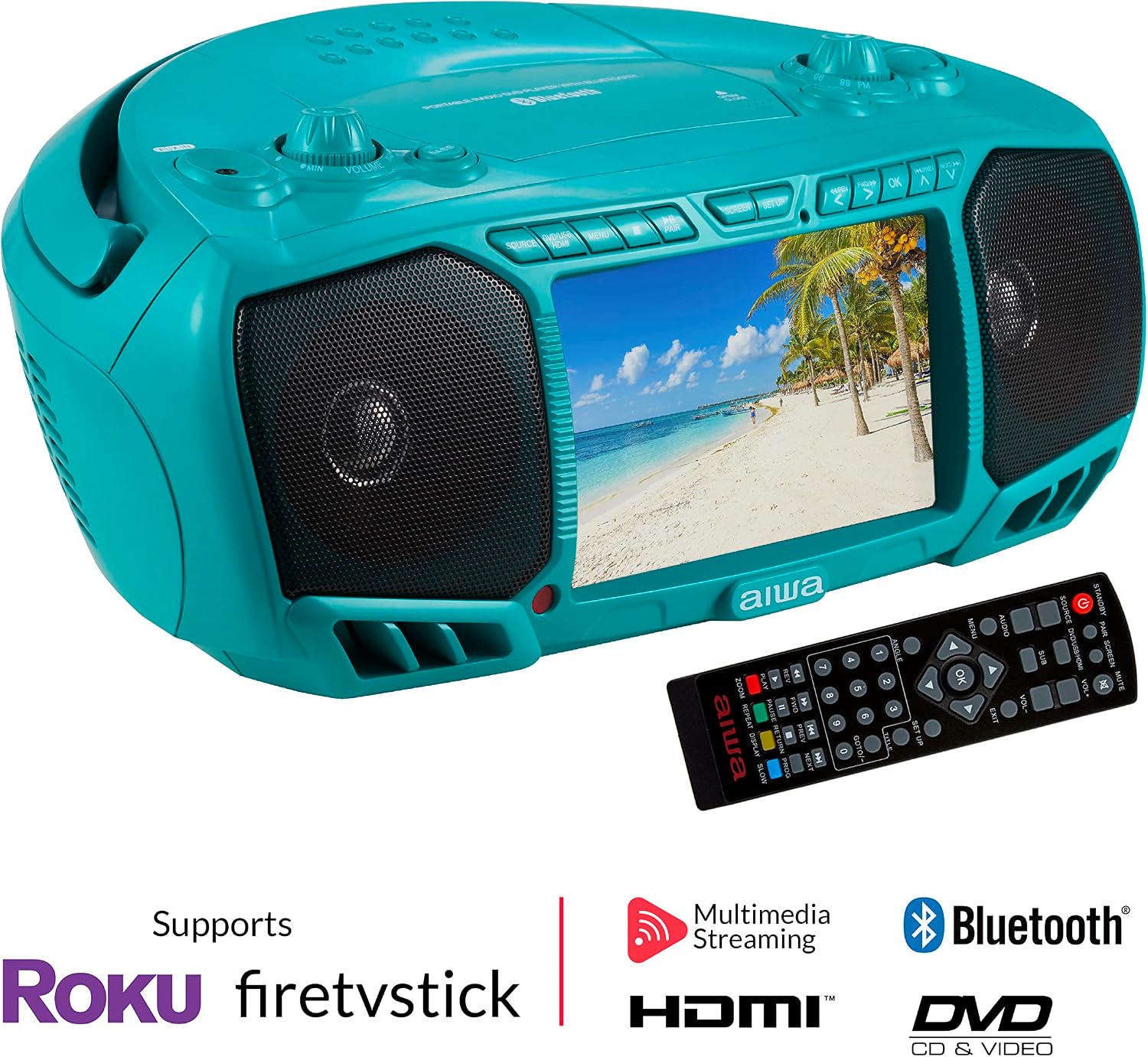 AIWA - Multifunctional Portable Boombox with 7-Inch LCD, Bluetooth & CD/DVD Player