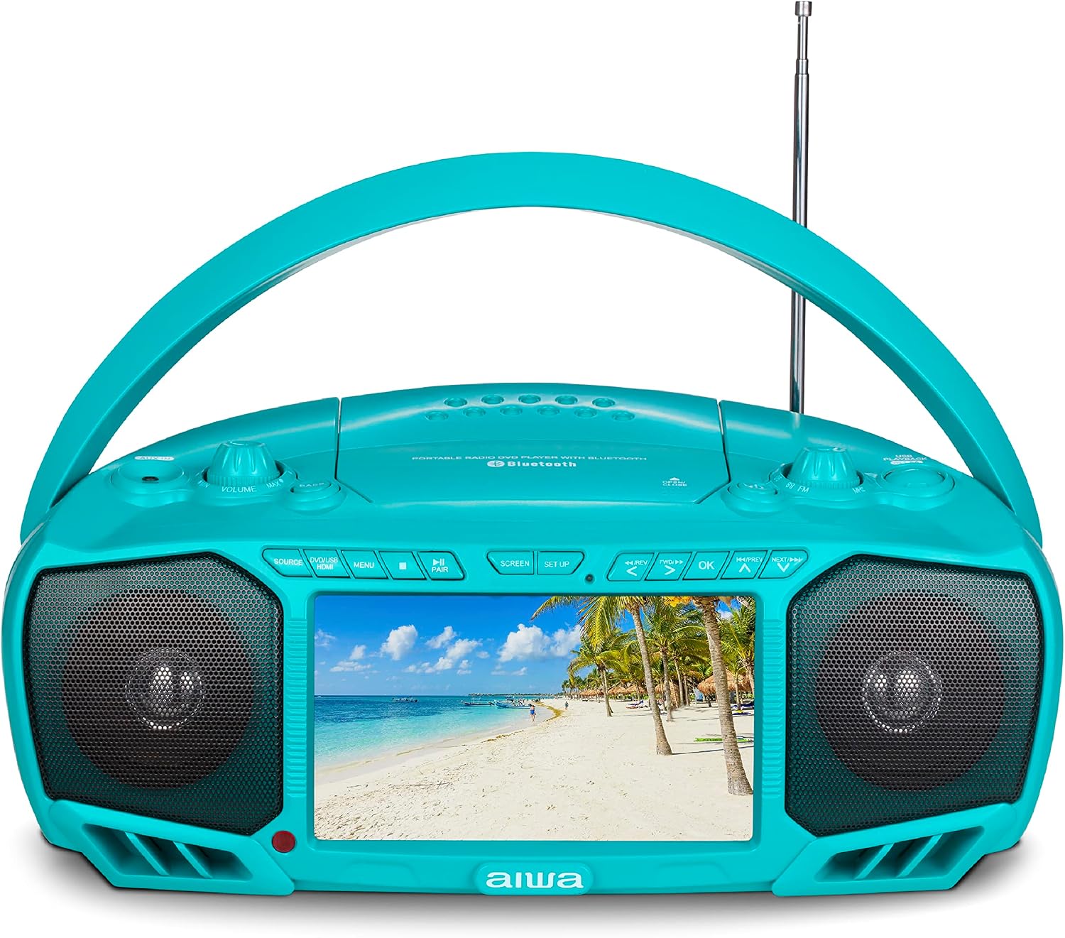 AIWA - Multifunctional Portable Boombox with 7-Inch LCD, Bluetooth & CD/DVD Player