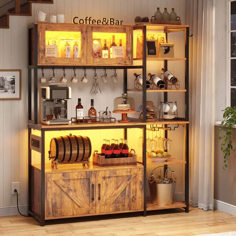 Sikaic 45.3 Inch Farmhouse Coffee Bar Cabinet with Outlet