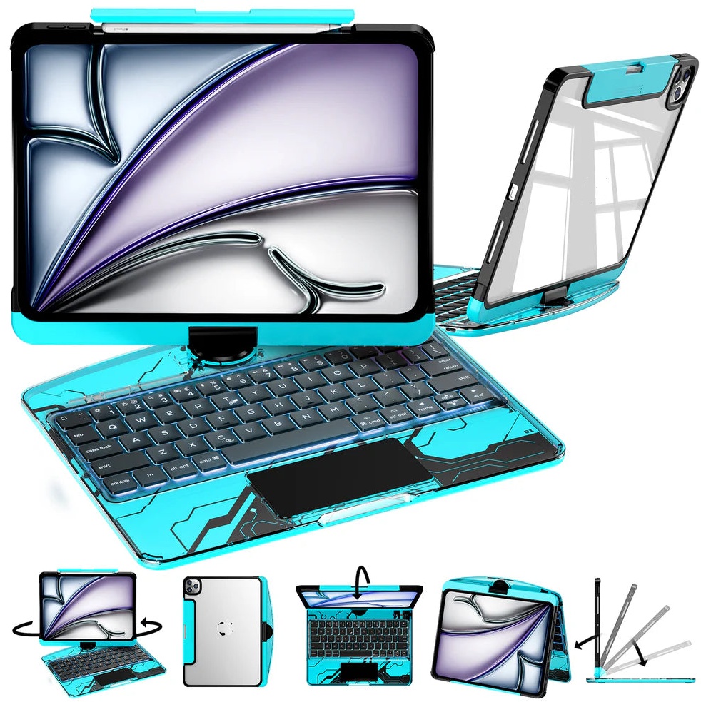 Nevcase Y2K Transparent Pink 360° Rotating iPad Keyboard Case
