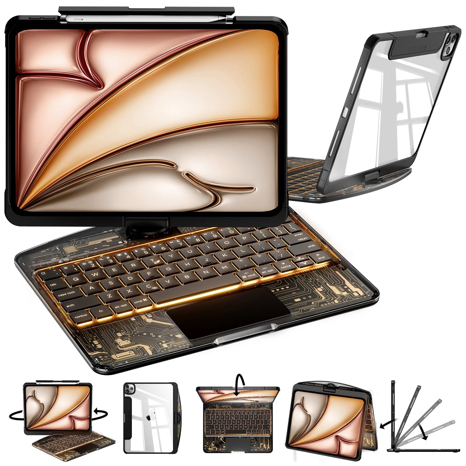 Nevcase Y2K Transparent Pink 360° Rotating iPad Keyboard Case