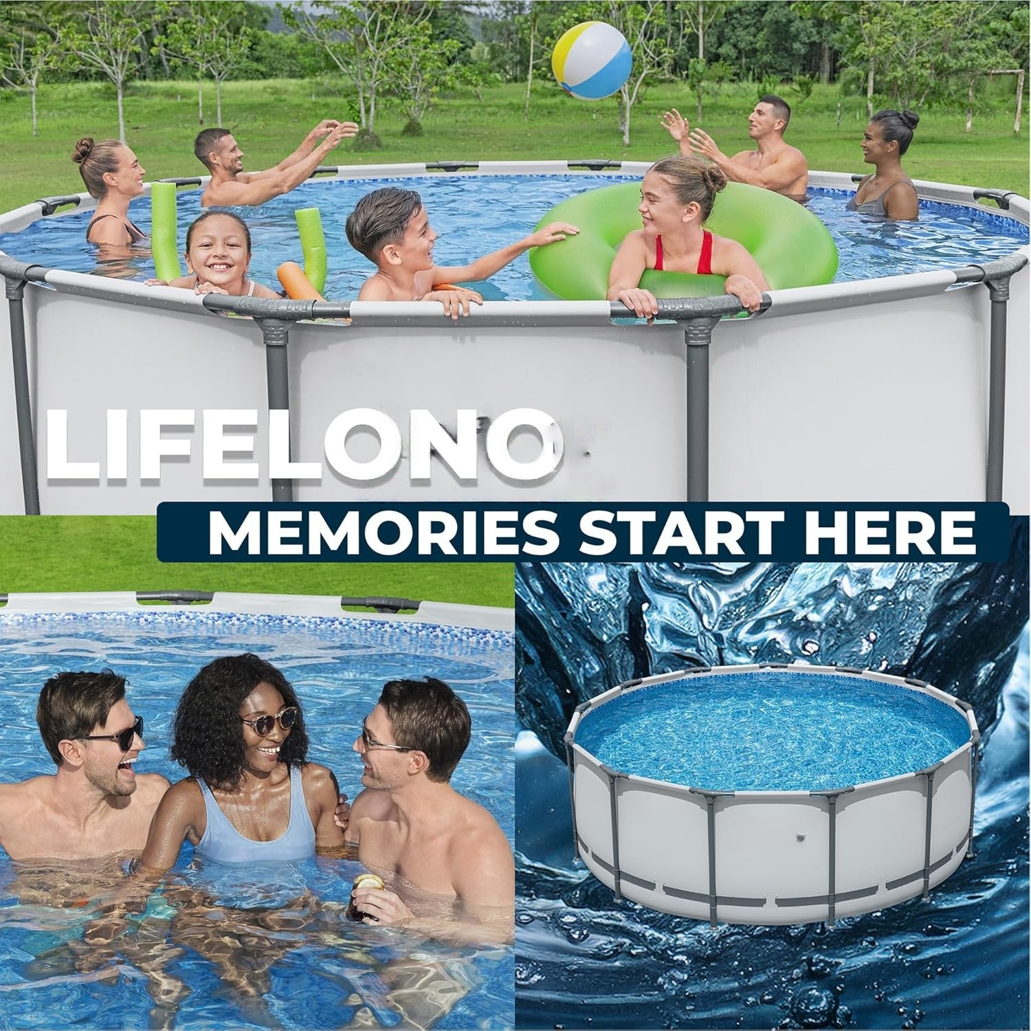 Summer Hot Seller💥Above-Ground Pool – Round Metal Frame Outdoor Pool Set (Includes Filter Pump, Ladder, and Pool Cover; Gray)