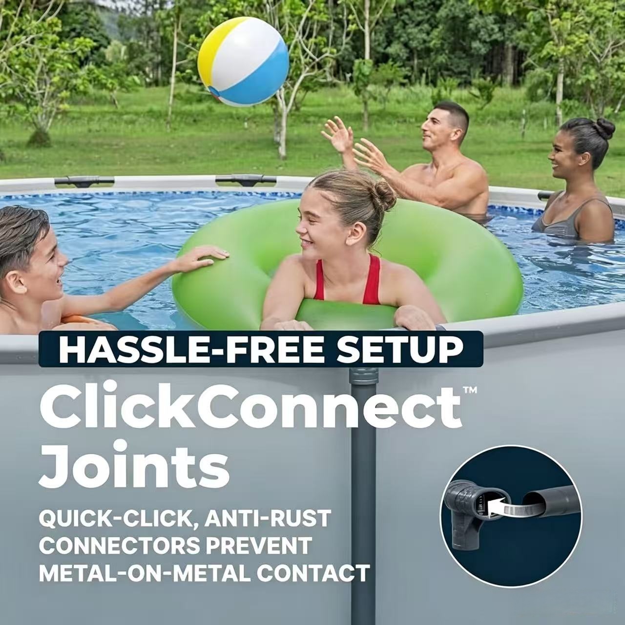 Summer Hot Seller💥Above-Ground Pool – Round Metal Frame Outdoor Pool Set (Includes Filter Pump, Ladder, and Pool Cover; Gray)