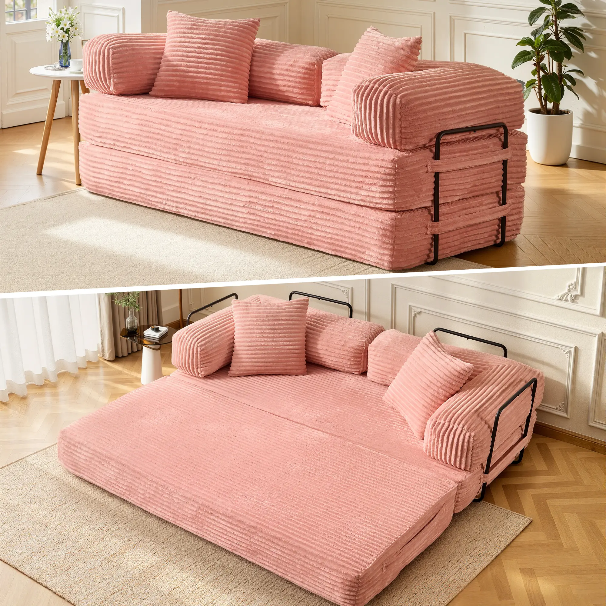 5-in-1 Convertible Sleeper Sofa Bed, 80"Oversized Boneless Couch, Foldable Pull-Out Couch for Living Room, Apartment,No Assembly Upholstered Sofa Couch