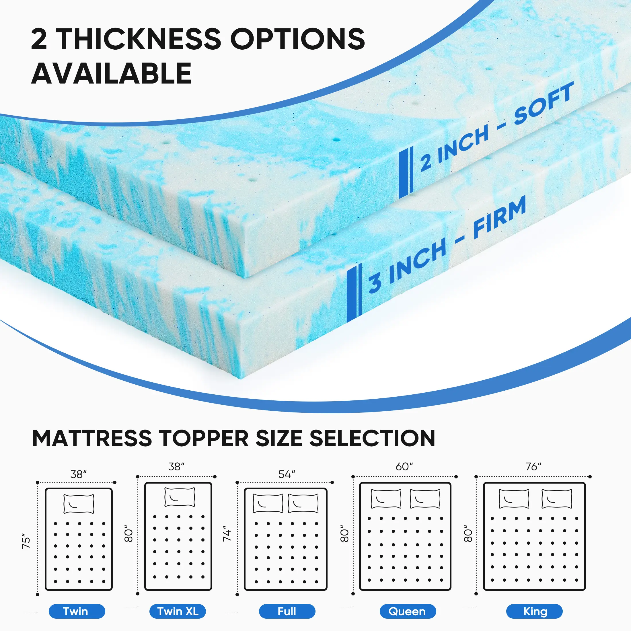 🔥Today's Special🔥Gel Memory Foam Mattress Topper, Full, Cooling