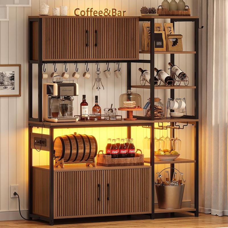 Sikaic 45.3 Inch Farmhouse Coffee Bar Cabinet with Outlet