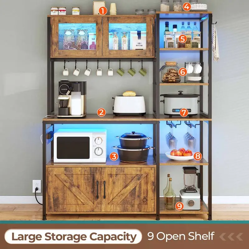 Sikaic 45.3 Inch Farmhouse Coffee Bar Cabinet with Outlet