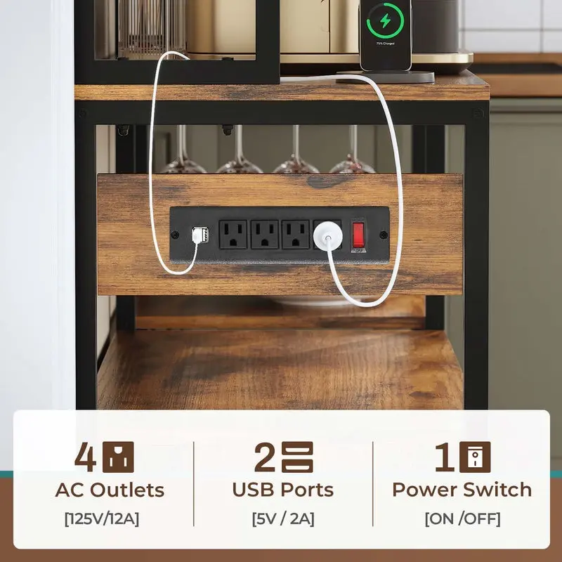 Sikaic 45.3 Inch Farmhouse Coffee Bar Cabinet with Outlet