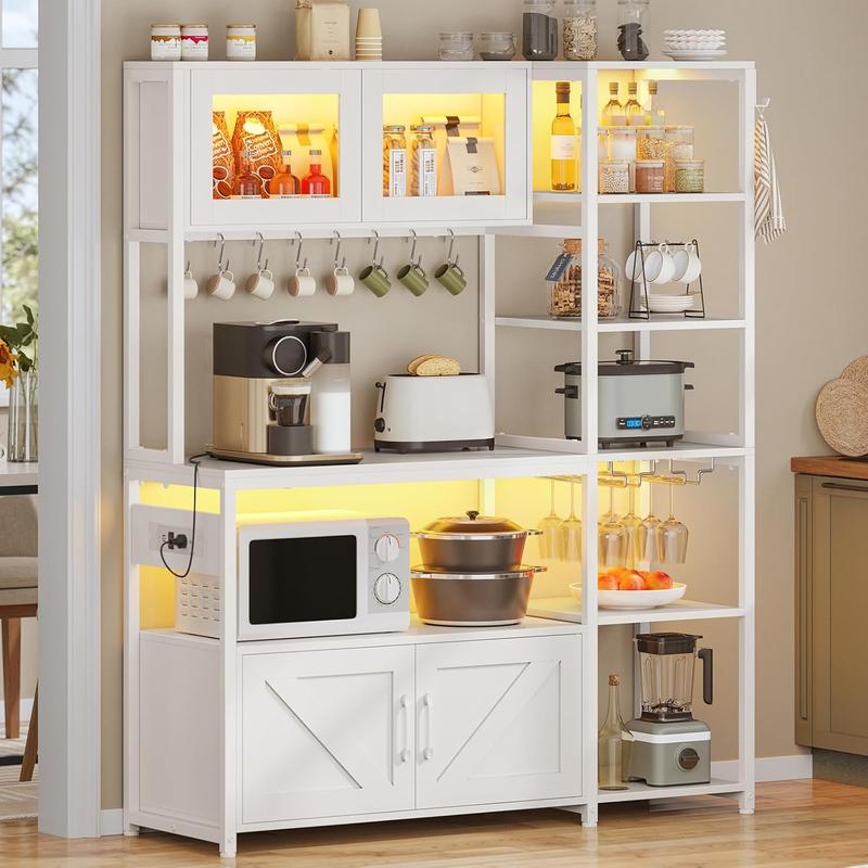 Sikaic 45.3 Inch Farmhouse Coffee Bar Cabinet with Outlet