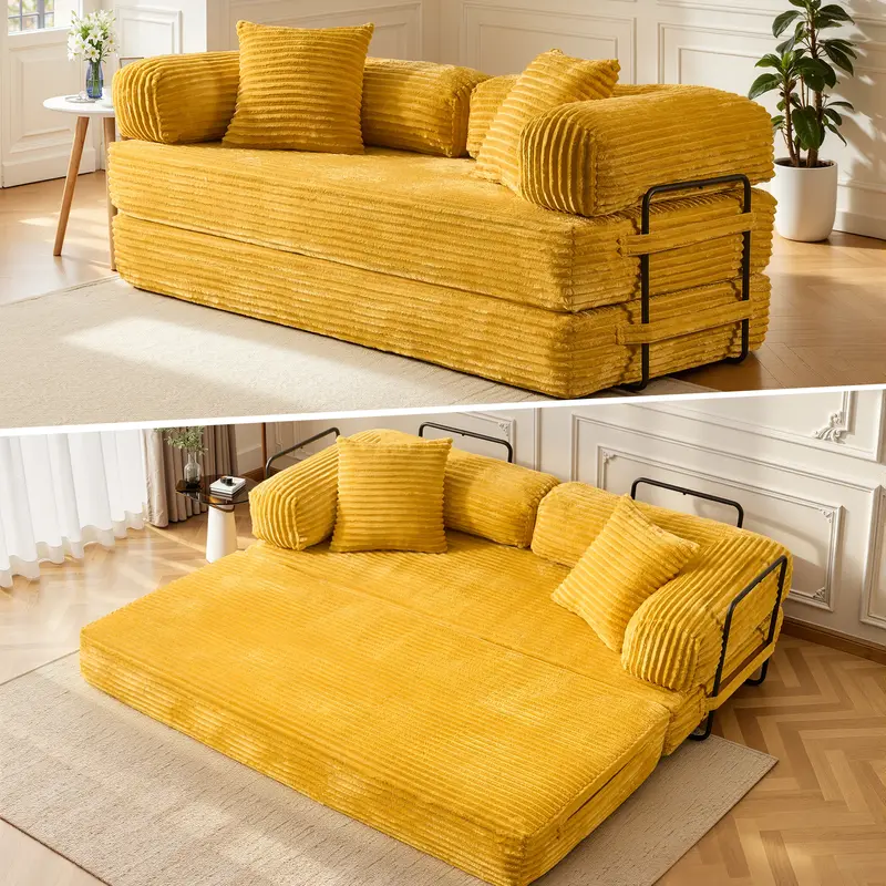 5-in-1 Convertible Sleeper Sofa Bed, 80"Oversized Boneless Couch, Foldable Pull-Out Couch for Living Room, Apartment,No Assembly Upholstered Sofa Couch