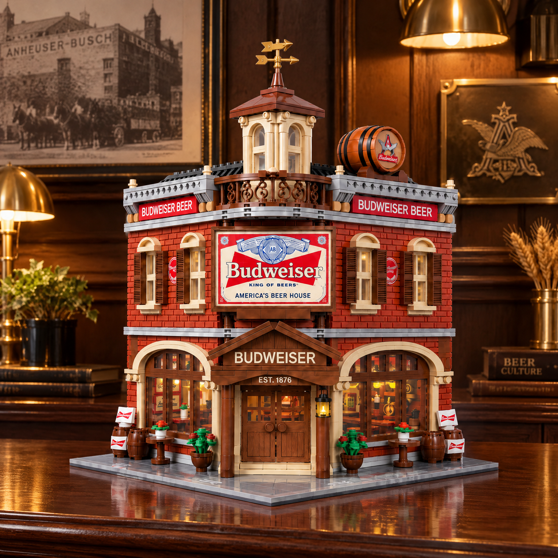 American Vintage Red Brick Beer House Building Set