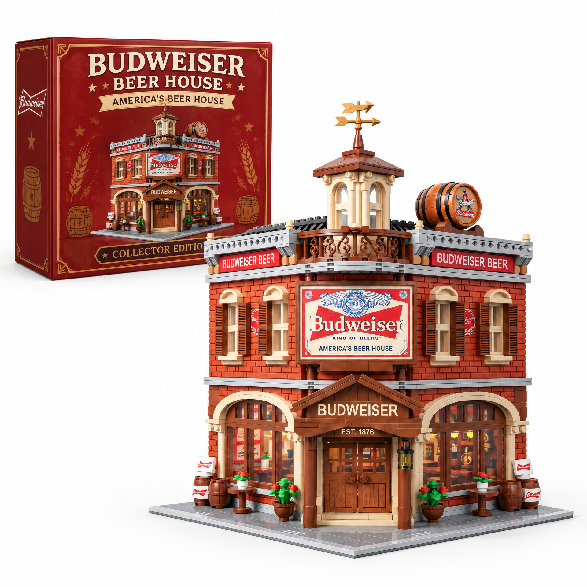 American Vintage Red Brick Beer House Building Set