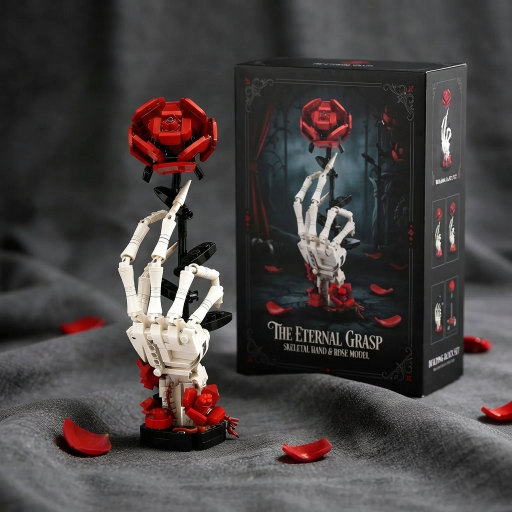 Gothic Skeleton Hand & Rose Brick Set