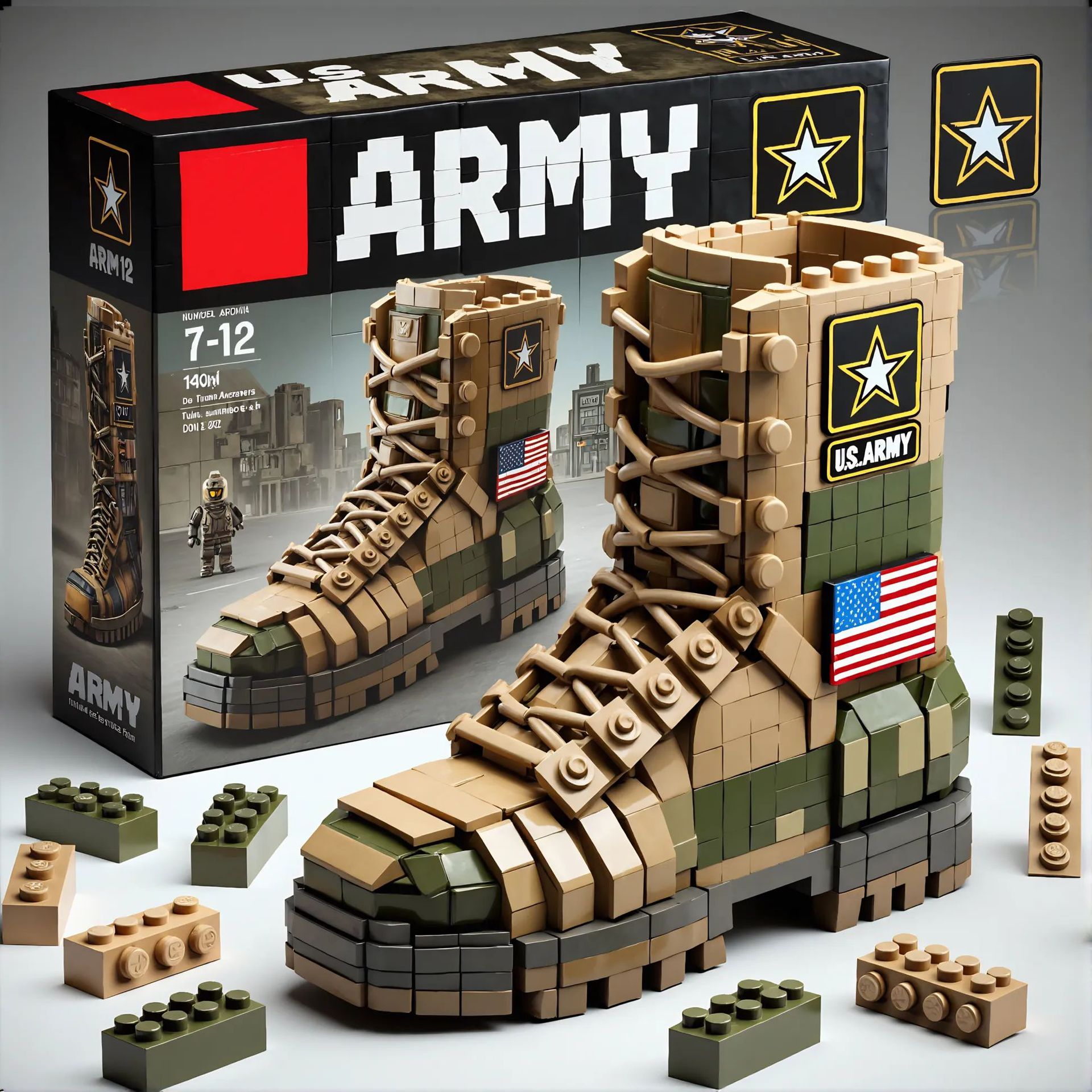 US Military Combat Boot Building Block Model Collection