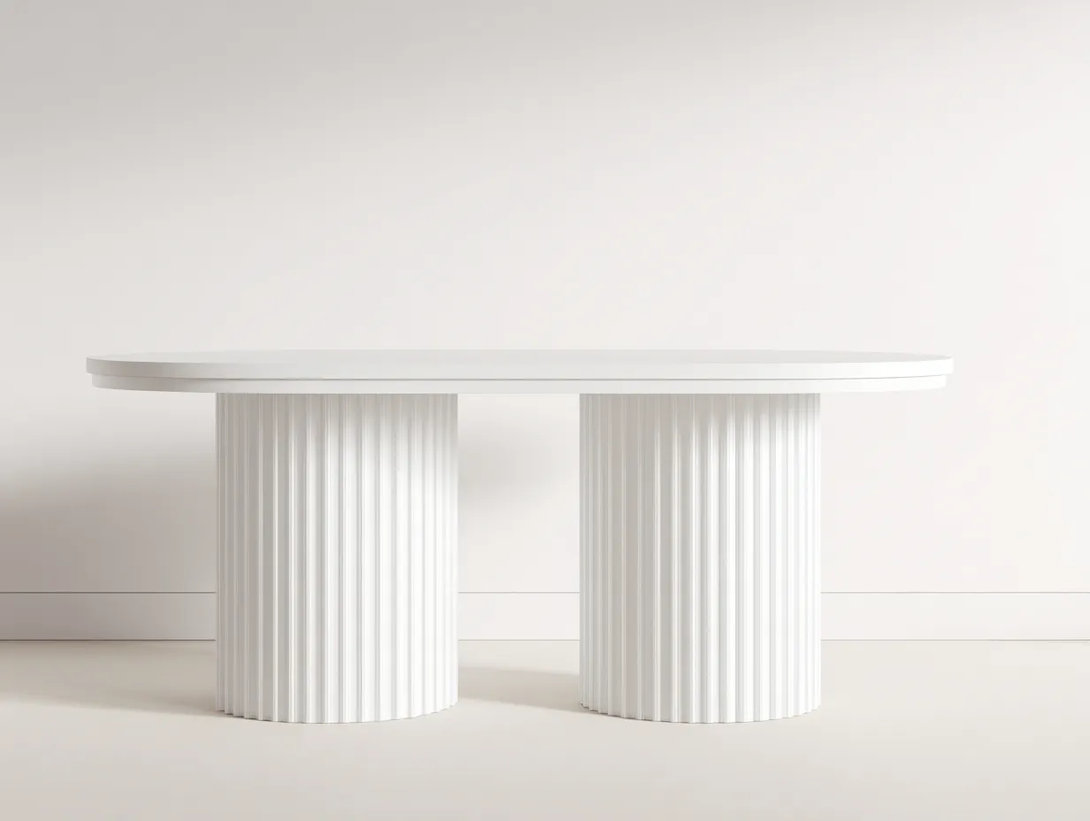 Mesa De Comedor ovalada con doble pedestal 220x110x76 cm - blanco roto - para exterior con columnas estriadas-Nonalonest