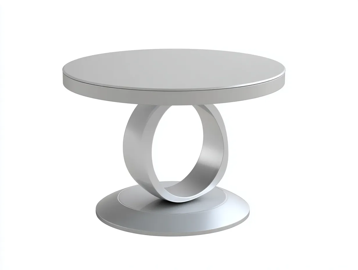 Mesa De Comedor redonda de metal 120x120x76 cm - plata mate - para exterior con base circular escultórica-Nonalonest