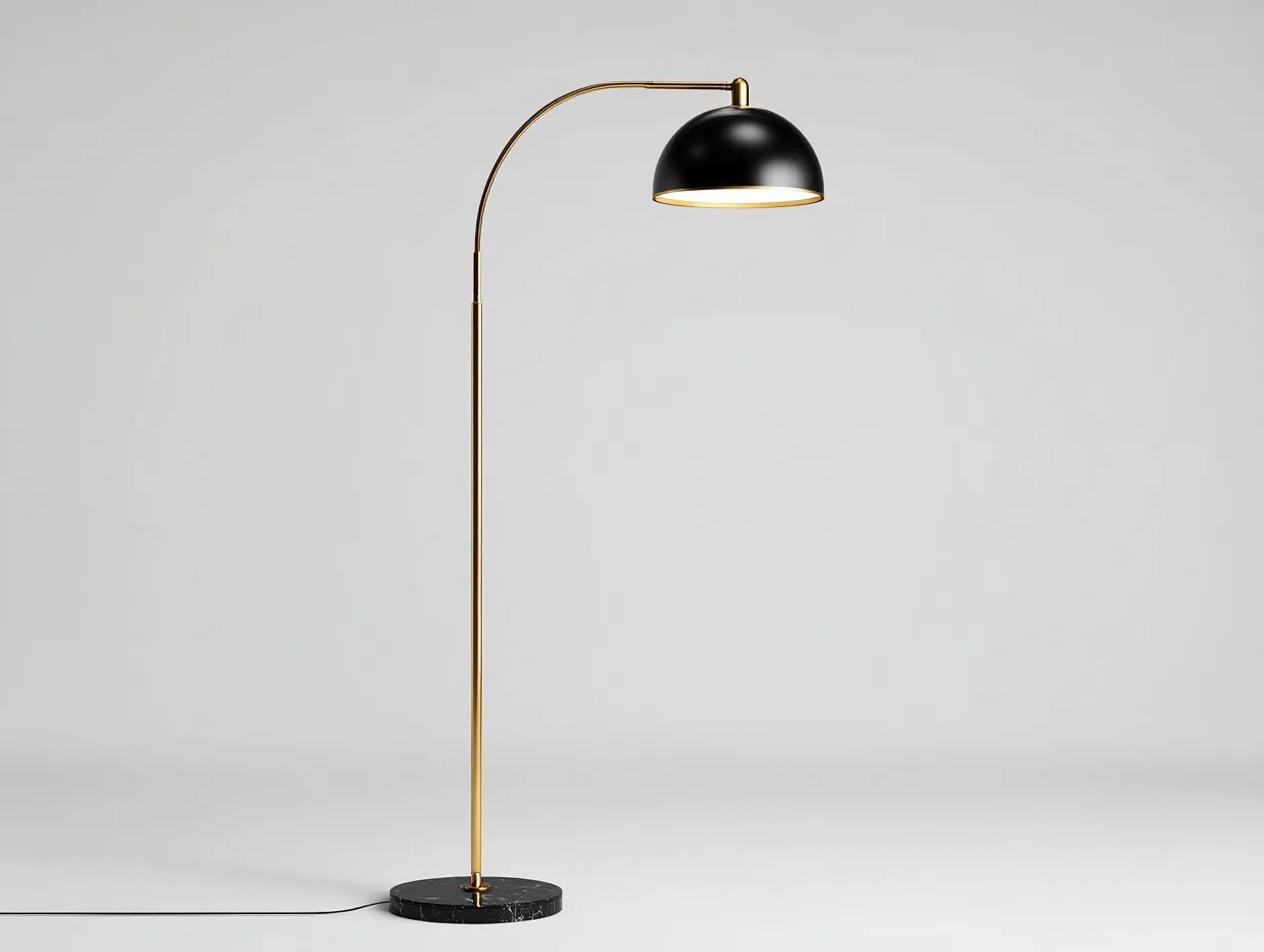 Lámpara De Pie metálica 44x118x168 cm - negro y dorado - pantalla semiesférica para estudio-Nonalonest
