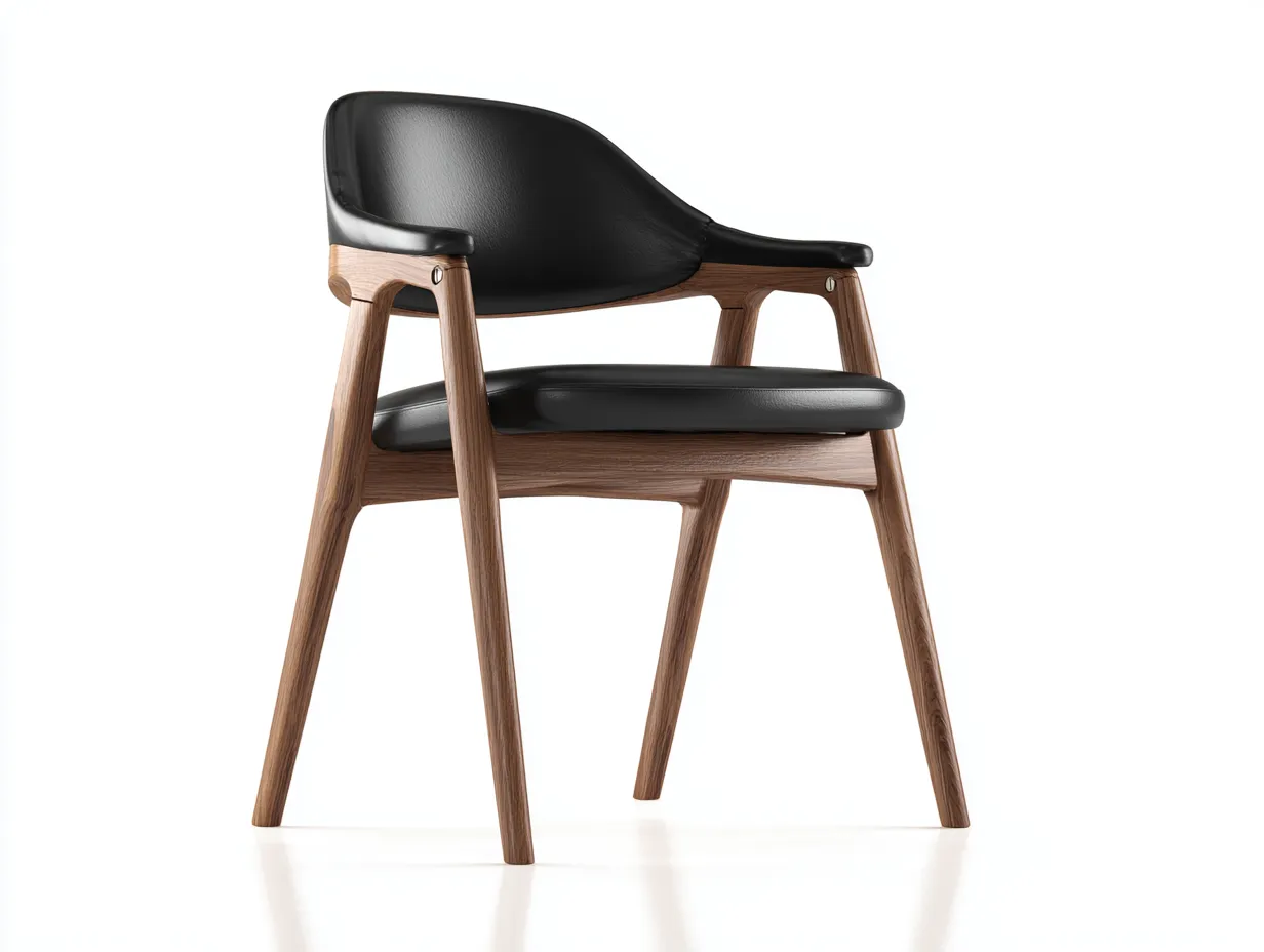 Silla de comedor de piel 60x62x81 cm - negro y nogal - brazos de madera para comedor-Nonalonest
