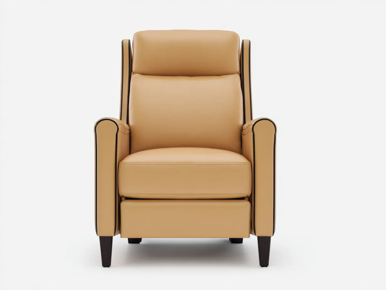 Sillón de piel sintética 86x91x106 cm - beige camel - ribete negro para salón-Nonalonest