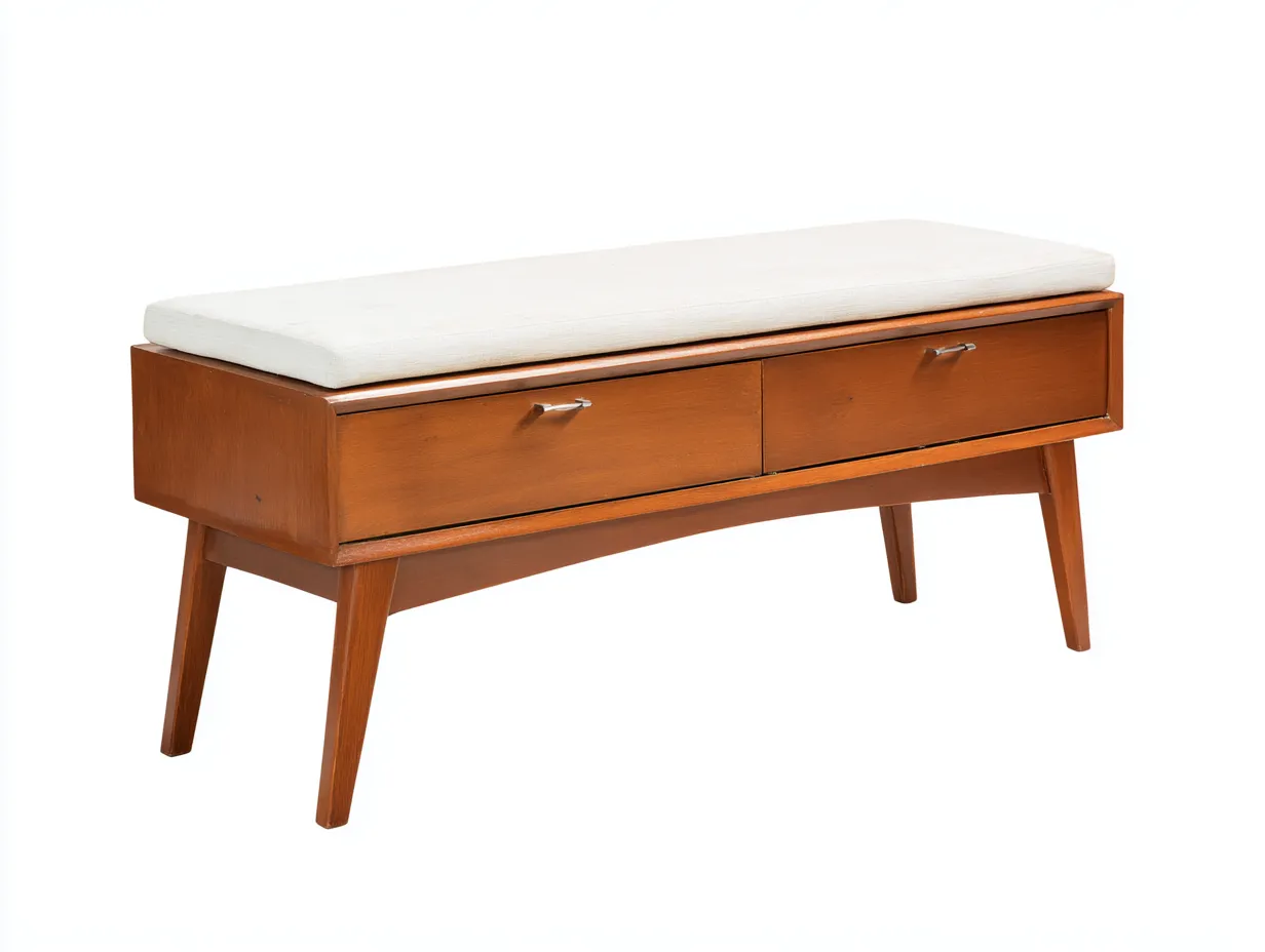 Banco de madera con cajones 150x45x50 cm - marrón y blanco crema - para dormitorio con almacenamiento-Nonalonest