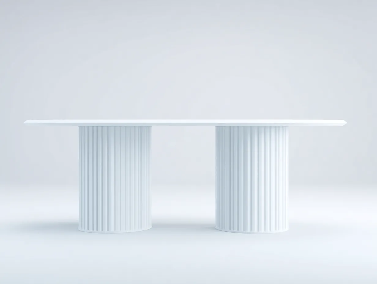 Mesa De Comedor ovalada 240x110x76 cm - blanco - para exterior con dos columnas estriadas-Nonalonest
