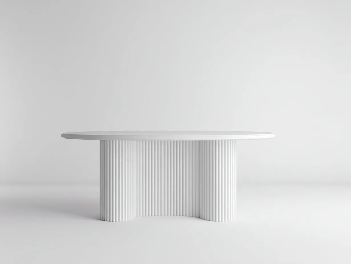 Mesa De Comedor ovalada de diseño orgánico 230x115x75 cm - blanco mate - para exterior con base acanalada-Nonalonest