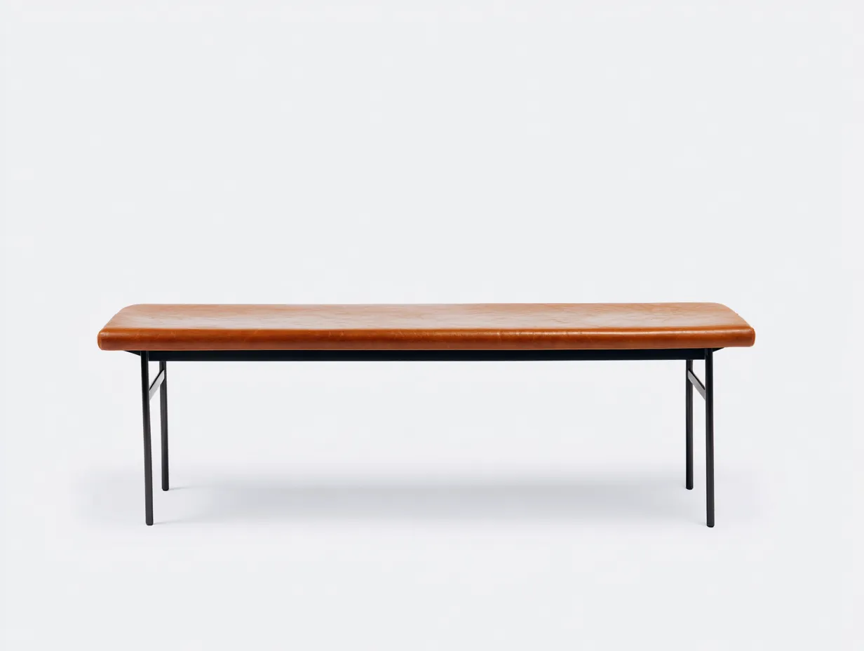 Banco rectangular tapizado 150x42x48 cm - cuero marrón y negro - para dormitorio con patas metálicas-Nonalonest