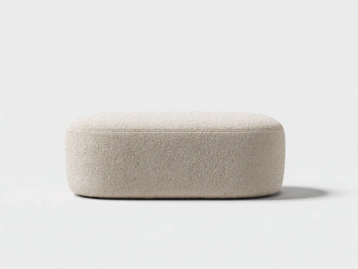 Banco ovalado tapizado en bouclé 130x50x43 cm - beige claro - para dormitorio con asiento redondeado-Nonalonest