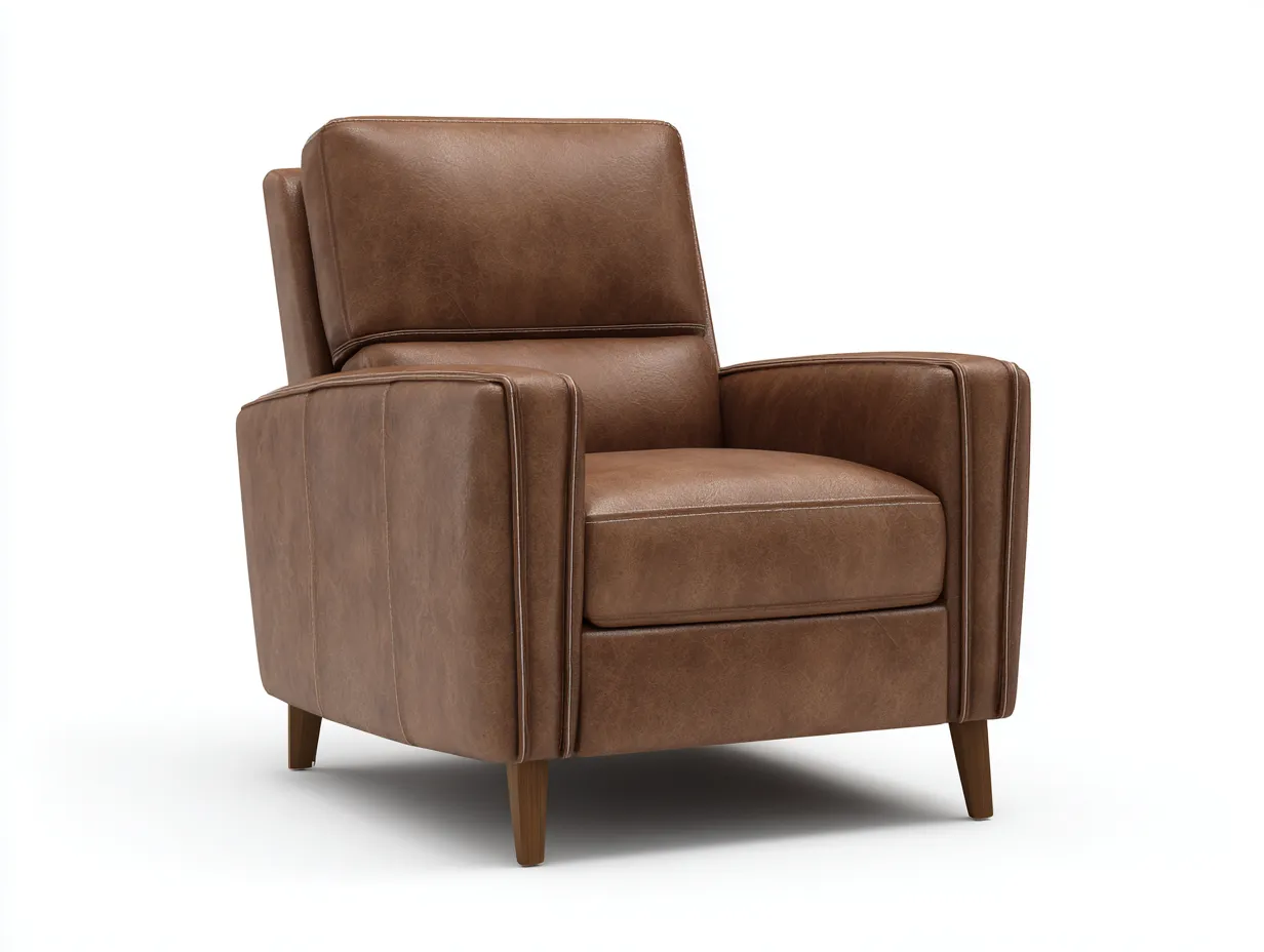 Sillón de piel sintética 87x90x101 cm - marrón nogal - patas de madera para salón-Nonalonest