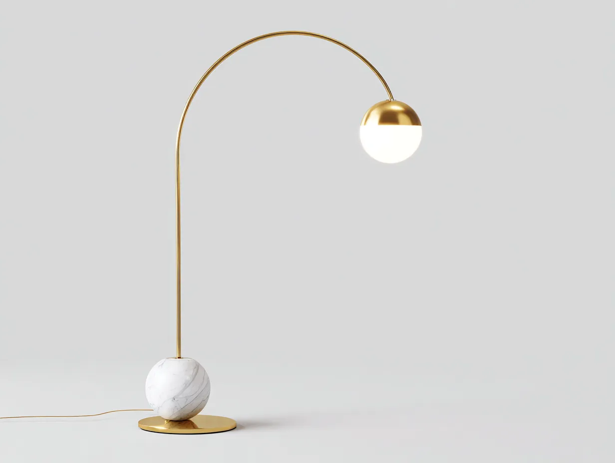 Lámpara De Pie de arco 48x132x172 cm - dorado y blanco - base efecto mármol para estudio-Nonalonest