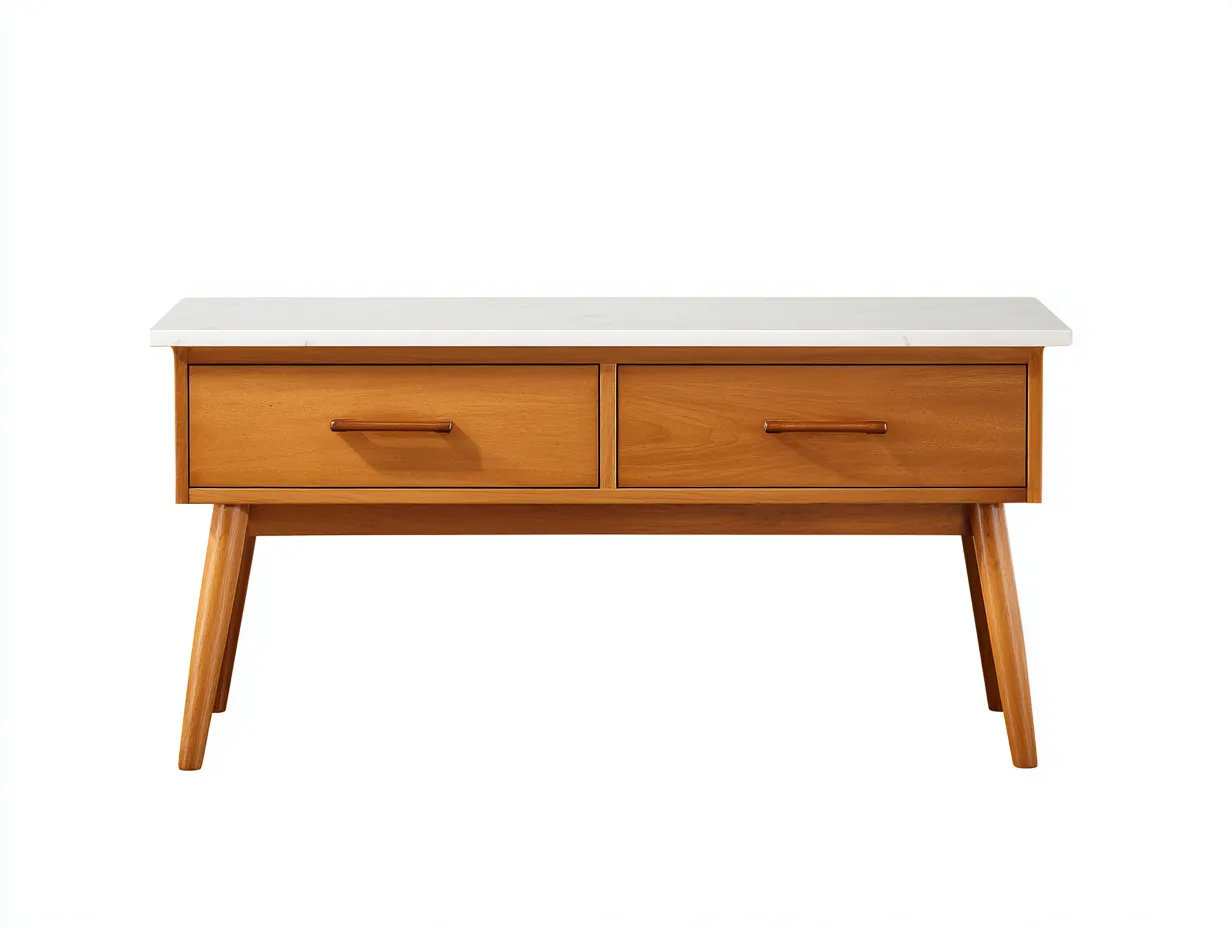 Banco de madera con cajones 146x43x48 cm - roble miel y blanco crema - para dormitorio con patas inclinadas-Nonalonest