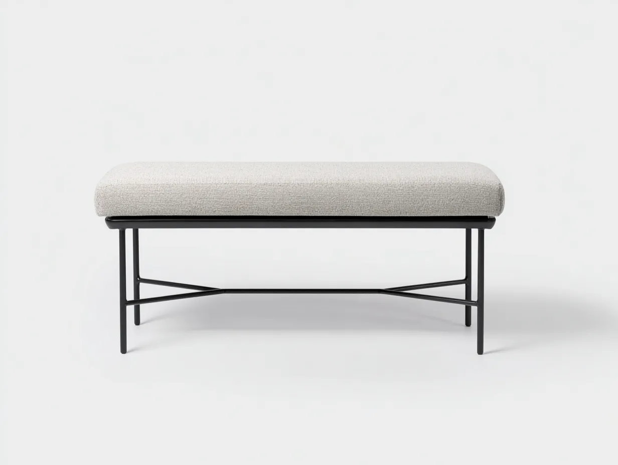 Banco de dormitorio con asiento acolchado 140x40x46 cm - lino beige y negro - estructura metálica abierta-Nonalonest