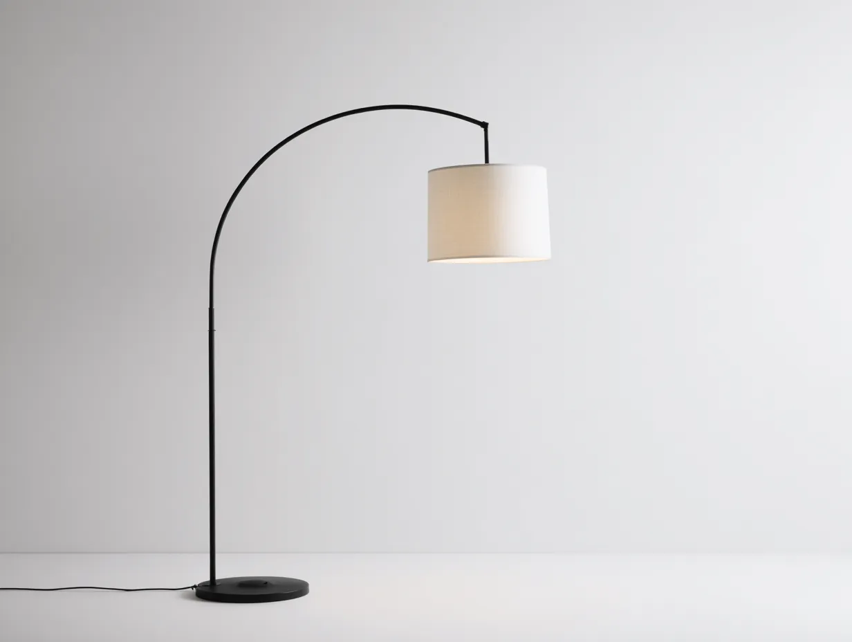 Lámpara De Pie curva 60x150x182 cm - negro y blanco - base redonda para estudio-Nonalonest