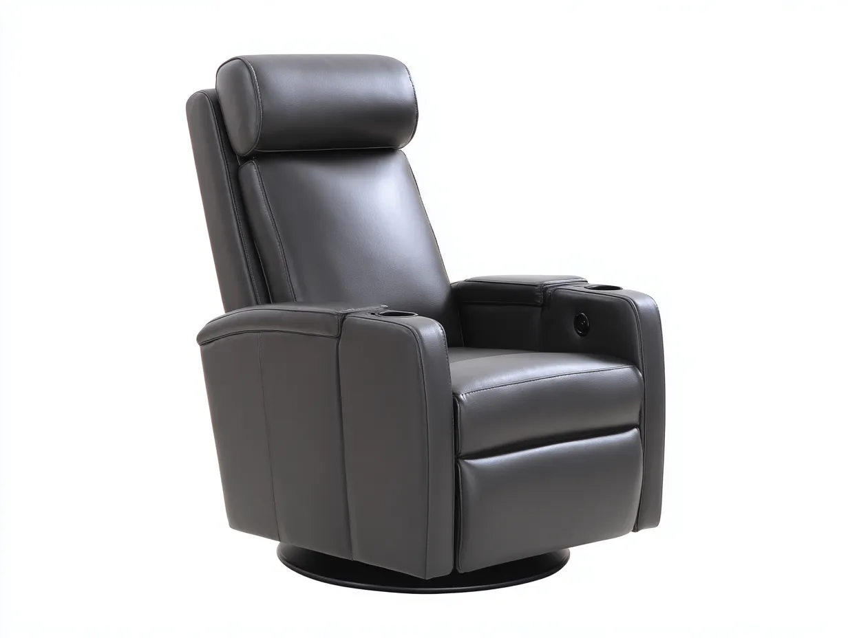 Sillón reclinable giratorio de piel sintética 90x96x108 cm - gris oscuro - con portavasos para salón-Nonalonest