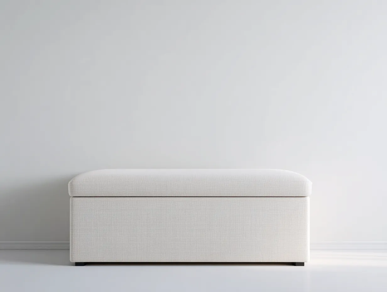 Banco tapizado con almacenaje 135x45x47 cm - blanco roto - para dormitorio con cuerpo rectangular-Nonalonest