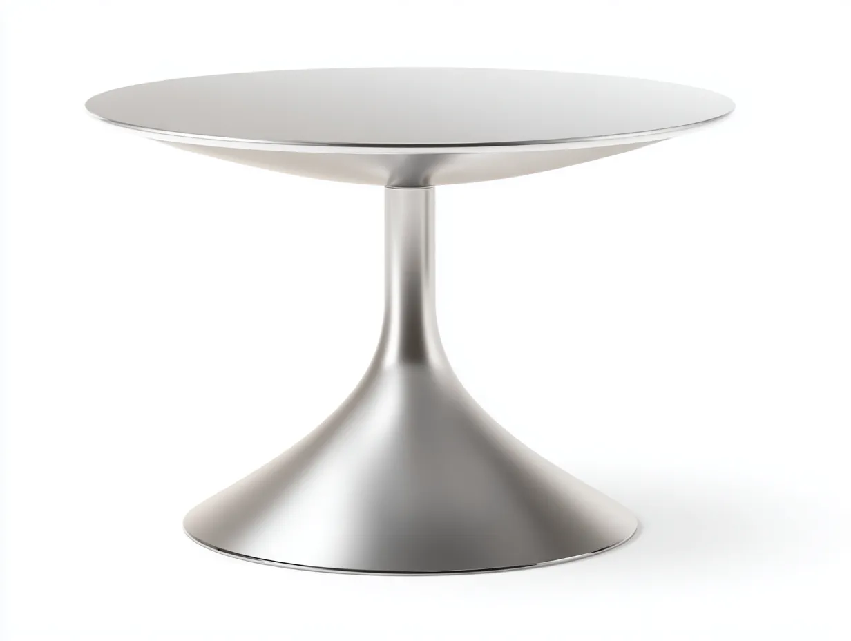 Mesa De Comedor redonda de metal 130x130x74 cm - plata satinada - para exterior con pie tulipán-Nonalonest