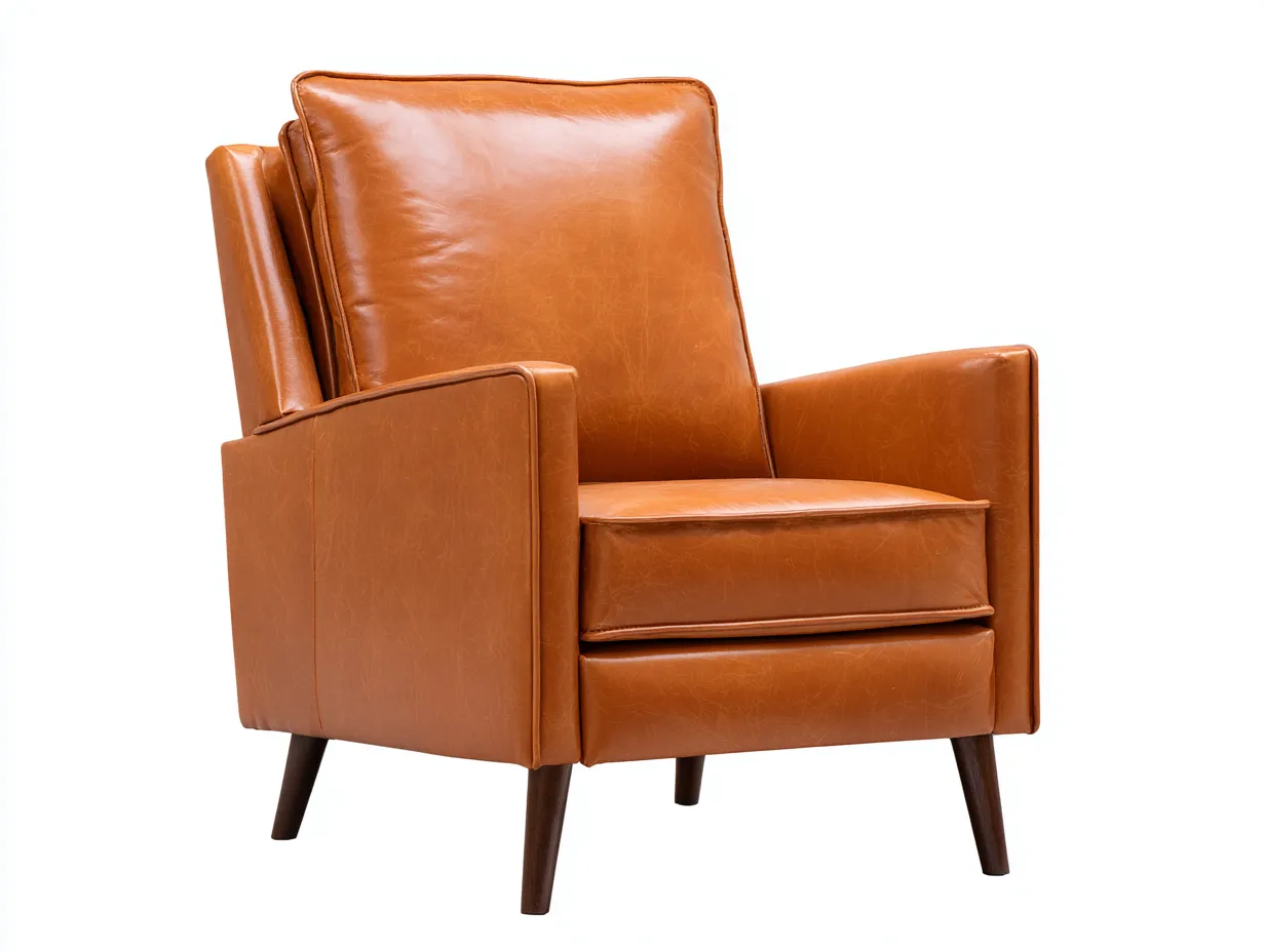 Sillón reclinable de piel sintética 90x93x110 cm - marrón cuero - respaldo acolchado para salón-Nonalonest