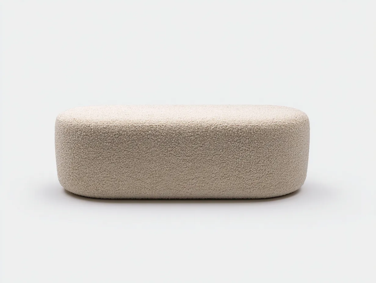 Banco ovalado de bouclé 138x52x44 cm - arena - para dormitorio con forma compacta-Nonalonest