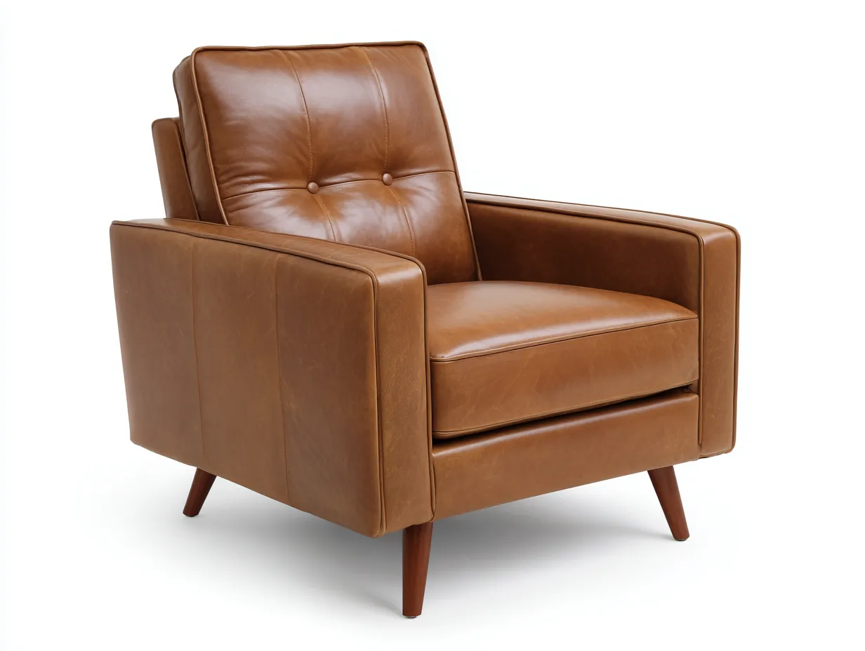 Sillón de piel sintética 82x86x98 cm - marrón coñac - respaldo capitoné para salón-Nonalonest